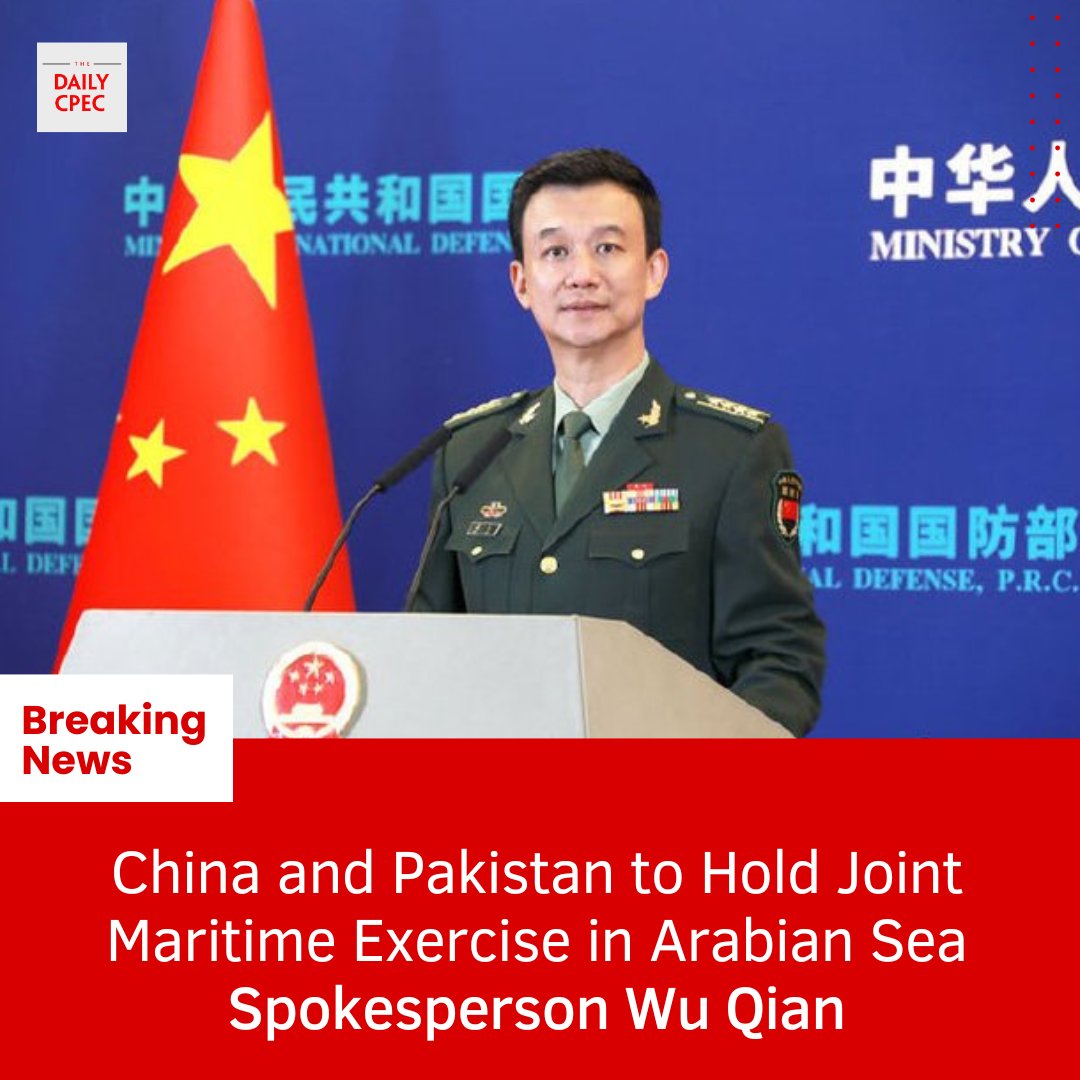 TheDailyCPEC's tweet photo. In November, #China and #Pakistan are scheduled to conduct a joint #maritime exercise in the northern #ArabianSea. The primary objective of this exercise is to enhance their collaborative capabilities in responding to maritime #security challenges, including search and rescue operations and anti-#submarine activities. This marks the third instance of such exercises between the two nations, reflecting their commitment to strengthening their enduring strategic #partnership and historical #friendship. The exercises also aim to elevate the practical combat training of their respectivary forces, as stated by Chinese Ministry of National Defense spokesperson Wu Qian on Thursday.