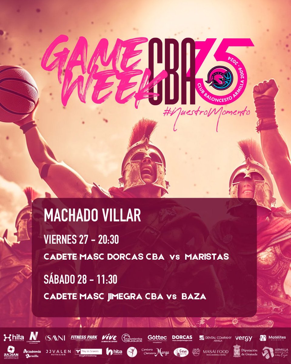 ARMILLACB's tweet photo. 🏀 Cartel para este #FindeCBA.
Nuestra #CanteraCBA vuelve a las canchas, una semana más.
📍Machado Villar
⚔️ Cadete Masculino #DorcasCBA vs @MaristasCd
🛡️Cadete Masculino #JimegraCBA vs @cbbaza https://t.co/0lU2CZ8WpD