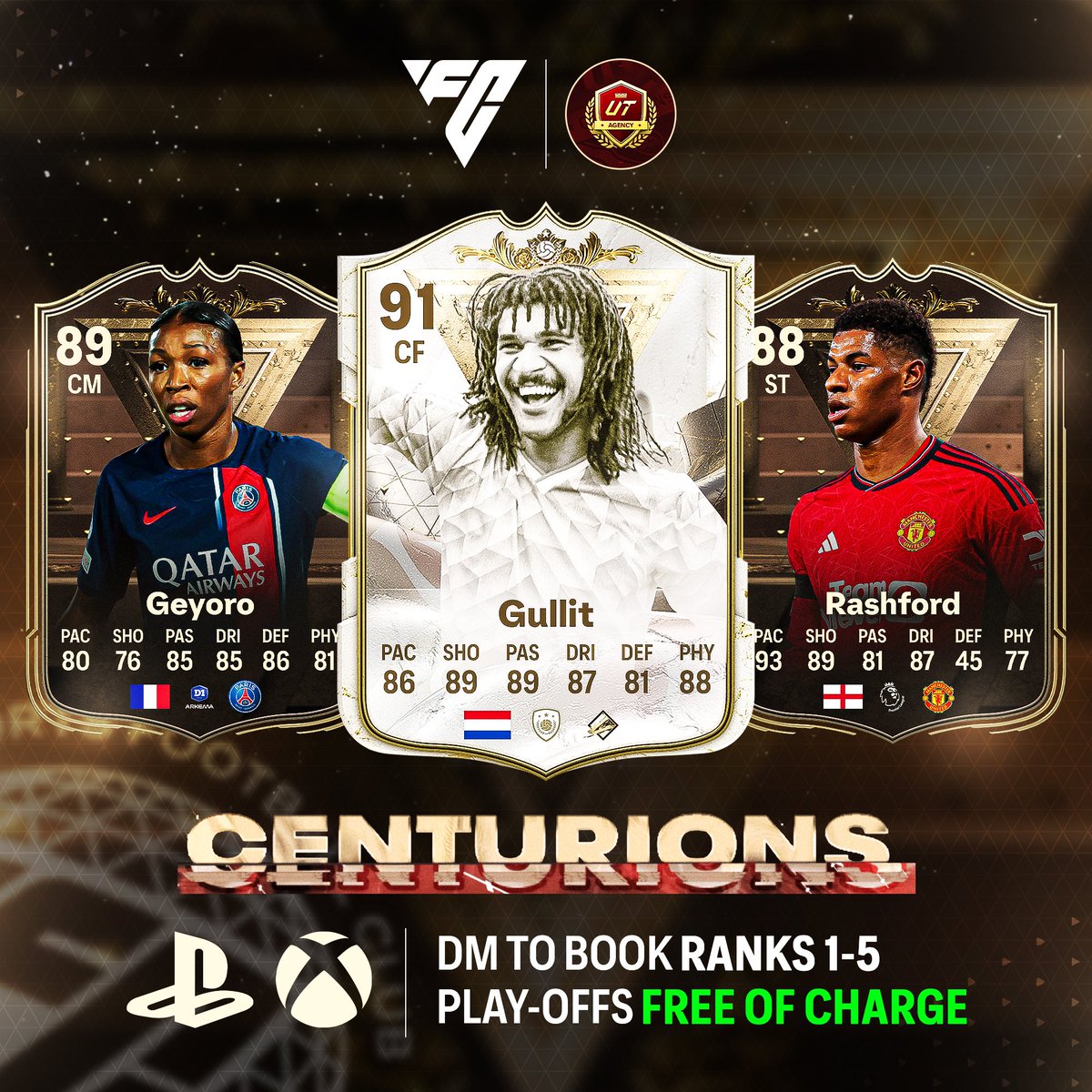 FUT_Agency's tweet photo. 𝐓𝐚𝐤𝐢𝐧𝐠 𝐨𝐫𝐝𝐞𝐫𝐬 for the weekend! 
Centurions looks 𝐈𝐧𝐬𝐚𝐧𝐞 🧱

• Ranks 1-5 
• FREE Qualification 
• Games played by PROs
• Playstation &amp; Xbox 

DM for price list &amp; any other info! 📨 https://t.co/jI5rFdl4LB