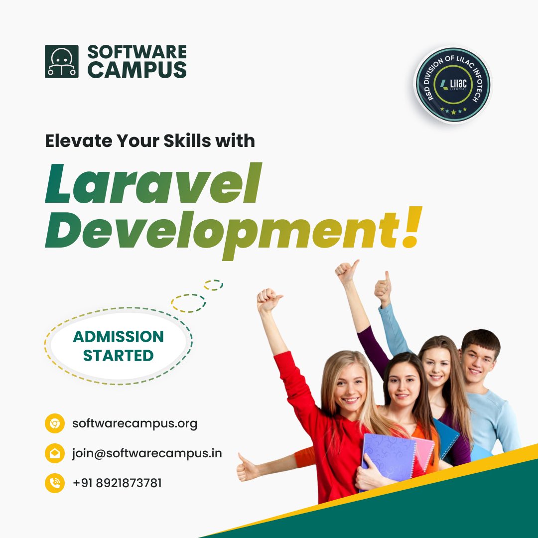 software_campus's tweet image. Unlock the power of Laravel with our SCCP program! 🌟 Dive into the world of web development excellence. Ready to elevate your skills? Contact us at +91 8921873781 or email join@softwarecampus.in. 📩 #LaravelDevelopment #WebDevelopment #SoftwareCampus