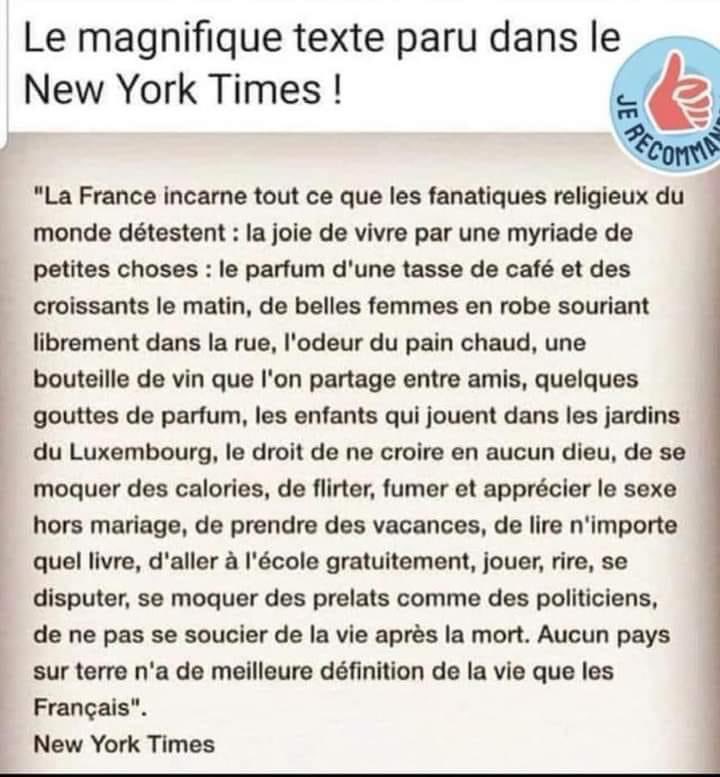 Je l’ai déjà publié mais je le remets , il est extra !….❤️
VIVE LA FRANCE 🇫🇷