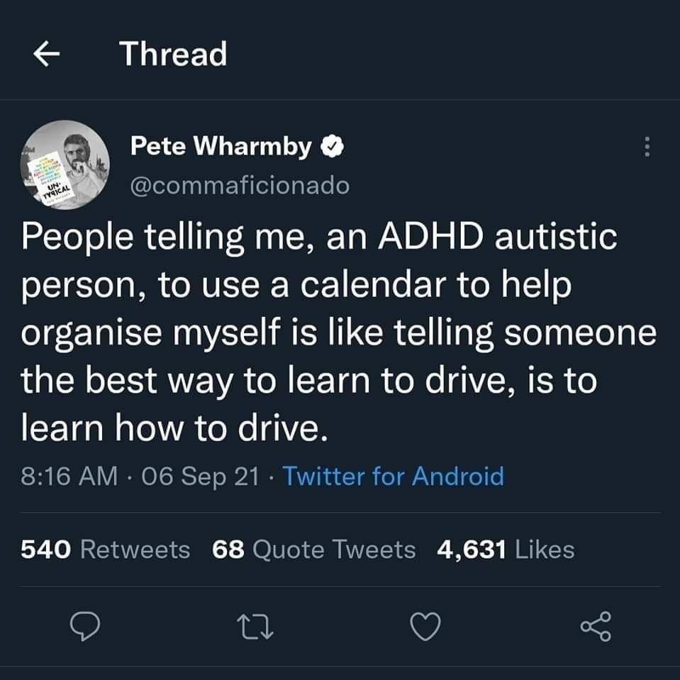 The fallacy of "use a calendar to become better organized" is pretty perfectly called out here. \1