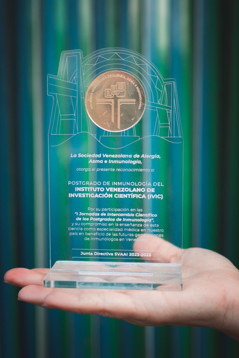 La Sociedad Venezolana de Alergia, Asma e Inmunología otorgó un reconocimiento al Postgrado de Inmunología del #IVIC por su participación en las “I Jornadas de Intercambio Científico de los Postgrados de Inmunología”, realizadas en Maracaibo, edo. Zulia