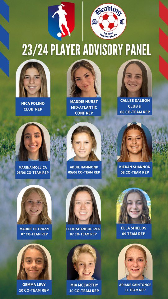 Please welcome our 23-24 Beadling Girls Academy Advisory Panel Representatives. These 12 leaders will represent their individual teams, our club and the Mid-Atlantic Conference. Congratulations to all of them for being chosen for these roles! <a href="/GAcademyLeague/">Girls Academy</a> 

#WearTheB