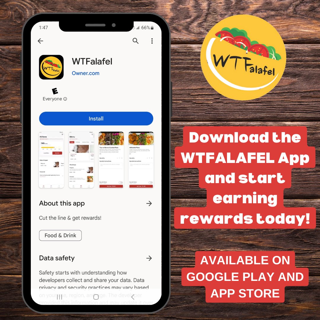 Start earning your way to delicious discounts and exclusive offers. Download the app today and enjoy the perks of being part of the WTFalafel family. 

#WTFalafelApp #earnrewards #discounts #exclusiveoffers #jointhefam #lebanesefood