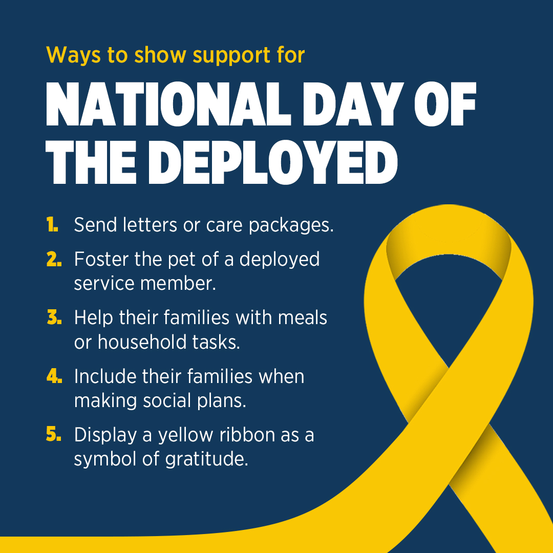 Military families consistently make sacrifices while serving our nation, but deployment is especially difficult. National #DayOfTheDeployed is a reminder of how small gestures can make a big impact. What are your favorite ways to support deployed troops and their loved ones?