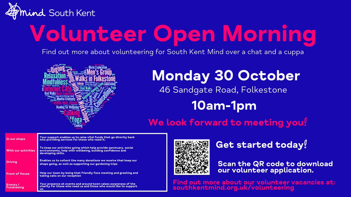 Find out a bit more about your local mental health charity, what we do and how you can get involved.
We look forward to meeting you soon! 💙

#Folkestone #KentVolunteering #Charityvolunteer #supportlocal #keepitkent