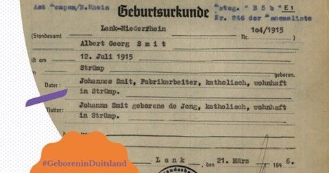 In de Duitse geboortakten komen veel grensgangers voorbij. Handig om een landkaart erbij te pakken. Ook zien we wijken of straatnaam in de 'Geburtsurkunde'. Wie weet is dit adres je eerstvolgende genealogische uitje. 

Meer info > cbg.nl/actueel/gebore… 

#GeboreninDuitsland