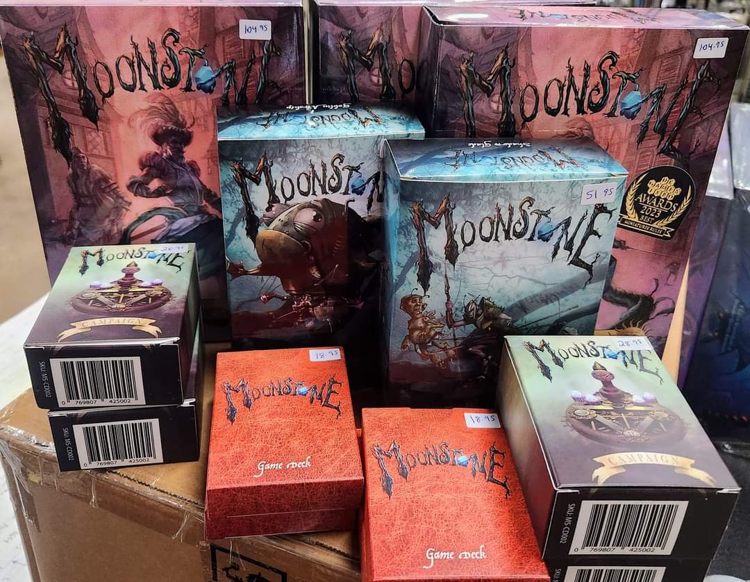 Restock on the new store's skirmish game - Moonstone! We got in more 2-player starters, game decks (you do get 1 game deck in a starter), and Campaign decks! #IndustrialParkGames #IPG #Moonstone #miniatures #miniaturegame #restock