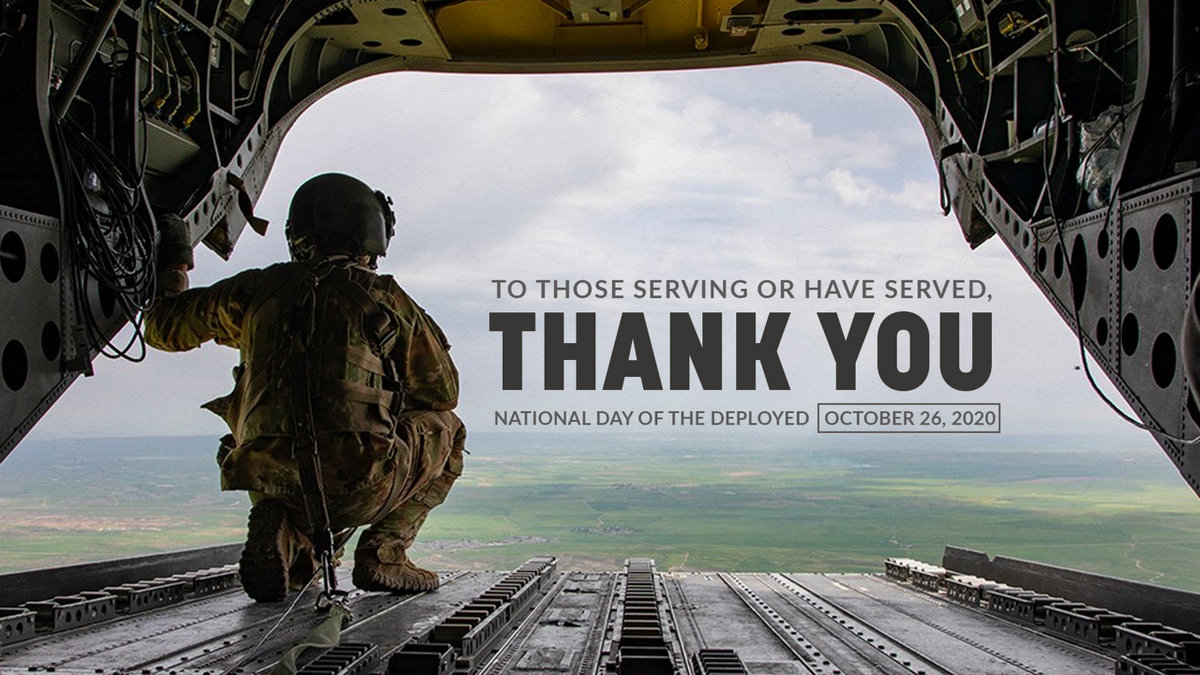October 26 is National Day of the Deployed 🇺🇸

Today we honor those in uniform far from home and the families who sacrifice so much while their loved ones are away ♥️. #ThankYou #DayoftheDeployed