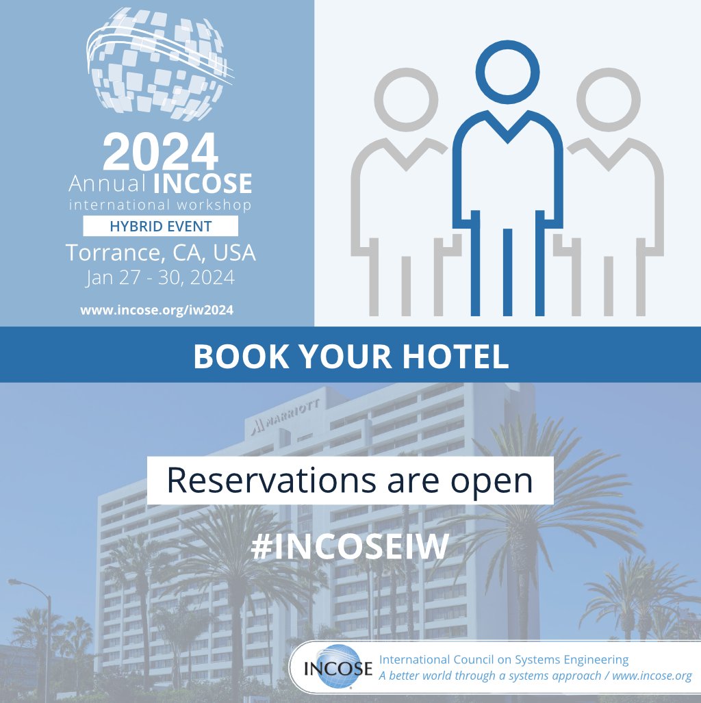 incose_org's tweet photo. 🌟Safer Complex Systems, FuSE, MBSE, many other topics…
💡Where better to stay during #INCOSEIW than at the venue?
🏃🏽‍♀️Hurry to book!
https://t.co/Xt5ZOjlJnH
🏨 Torrance Marriott Redondo Beach
🗓️ 27-30 January 2024
#SystemsEngineers #INCOSE  #EngineeringNetworking https://t.co/Nlzf2nJaSx