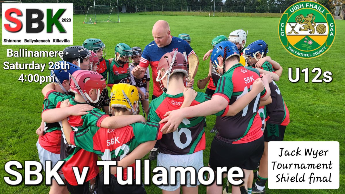 Best of luck to the SBK u12s and their management team who travel to Ballinamere on Saturday as they meet Tullamore in the Jack Wyer tournament Shield final.
