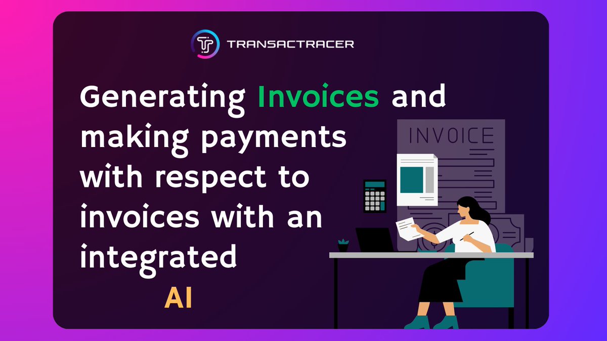 transactracer's tweet image. Streamlining invoice generation and payments using integrated AI @transactracer. Effortless billing meets precise transactions, whether in crypto or fiat. 📝💳 #AIInvoicing #CryptoPayments #DigitalFinance #InvoiceIntelligence #BusinessAutomation #ProPaymentSolutions #Crypto