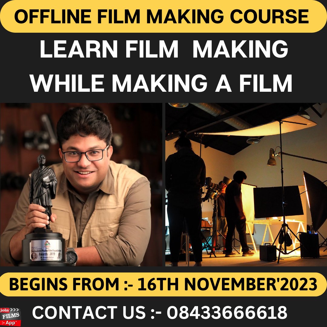 joinfilms's tweet image. Don't miss this golden opportunity to join 🌟 Offline Film Making Course Learn from Award-Winning Film Guru, Mr. Virendra Rathore! 🏆🎥

For further information contact on : 8433666618
Download Join film App : bit.ly/3FaraN5😊
#JoinFilms
#VirendraRathore