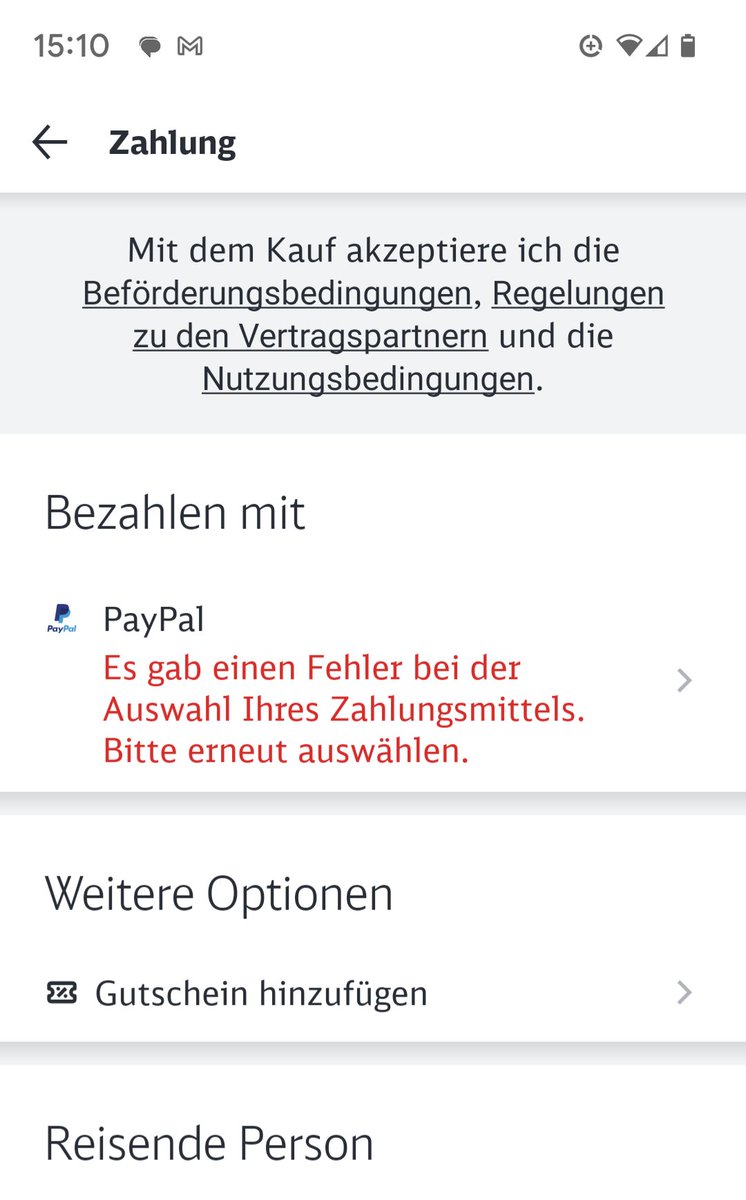 Hallo allerseits, hallo <a href="/DB_Presse/">Deutsche Bahn AG</a>, seit einigen Tagen sieht's bei mir beim Versuch ein Ticket im #DBNavigator zu kaufen folgendermaßen aus. Hat noch jemand Probleme mit Paypal-Payment oder betrifft mich das exklusiv?