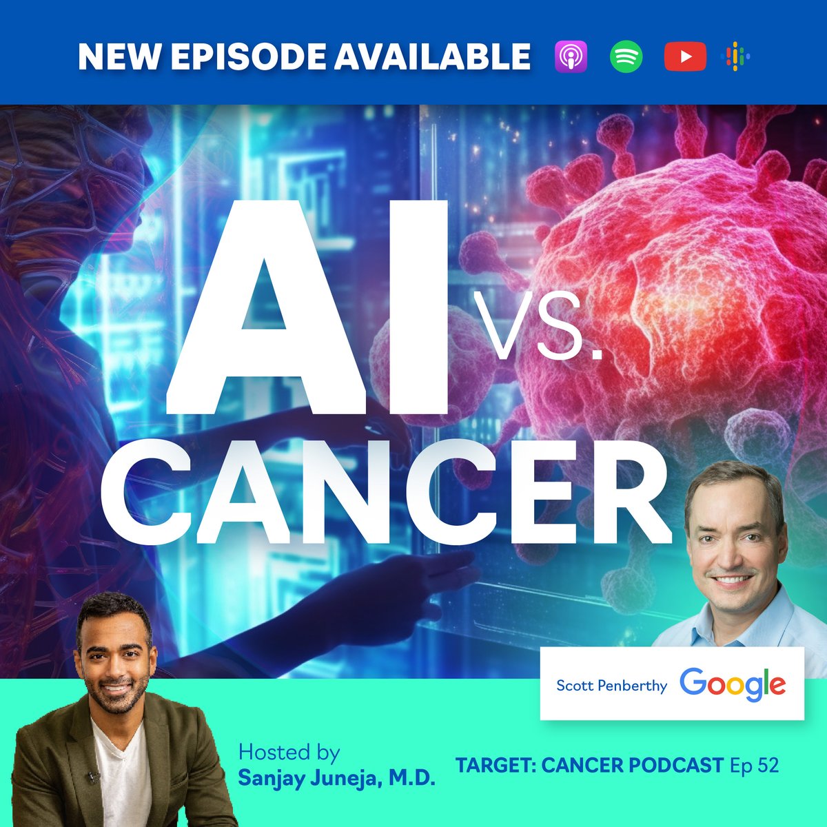 xCures (@xcures_platform) on Twitter photo New TARGET: Cancer Podcast episode is out!
"AI vs. Cancer. With Google's Director of Applied AI, Scott Penberthy"
Watch now:
youtu.be/zX1SagTdMiU
#AIVsCancer #artificialintelligence #googleai #cancertreatment #healthdata #appliedai
<a href="/therealoncdoc/">Sanjay Juneja, MD</a>
<a href="/scottpenberthy/">Scott Penberthy</a> New TARGET: Cancer Podcast episode is out!
"AI vs. Cancer. With Google's Director of Applied AI, Scott Penberthy"
Watch now:
youtu.be/zX1SagTdMiU
#AIVsCancer #artificialintelligence #googleai #cancertreatment #healthdata #appliedai
<a href="/therealoncdoc/">Sanjay Juneja, MD</a>
<a href="/scottpenberthy/">Scott Penberthy</a>
