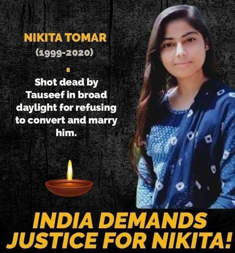 3 years murder of Nikita Tomar
No justice no peace 
#JusticeForNikitaTomar
We want Justice fr all innocents suffered and sacrificed their lives 
Their culprits must be punished by our Indian law 🙏
@arjunrammeghwal 
@PMOIndia