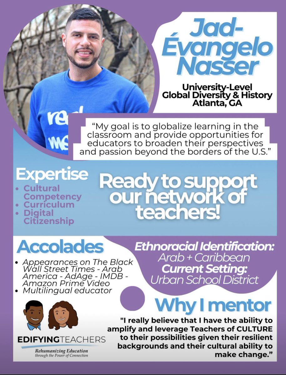 Representation matters, and we're pleased to help ensure a sense of belonging in the field for all teachers. We're excited for Jad-Évangelo and his fellow Edifiers to provide ongoing mentorship this year, to help retain teachers for a more robust, diverse workforce!

Interested