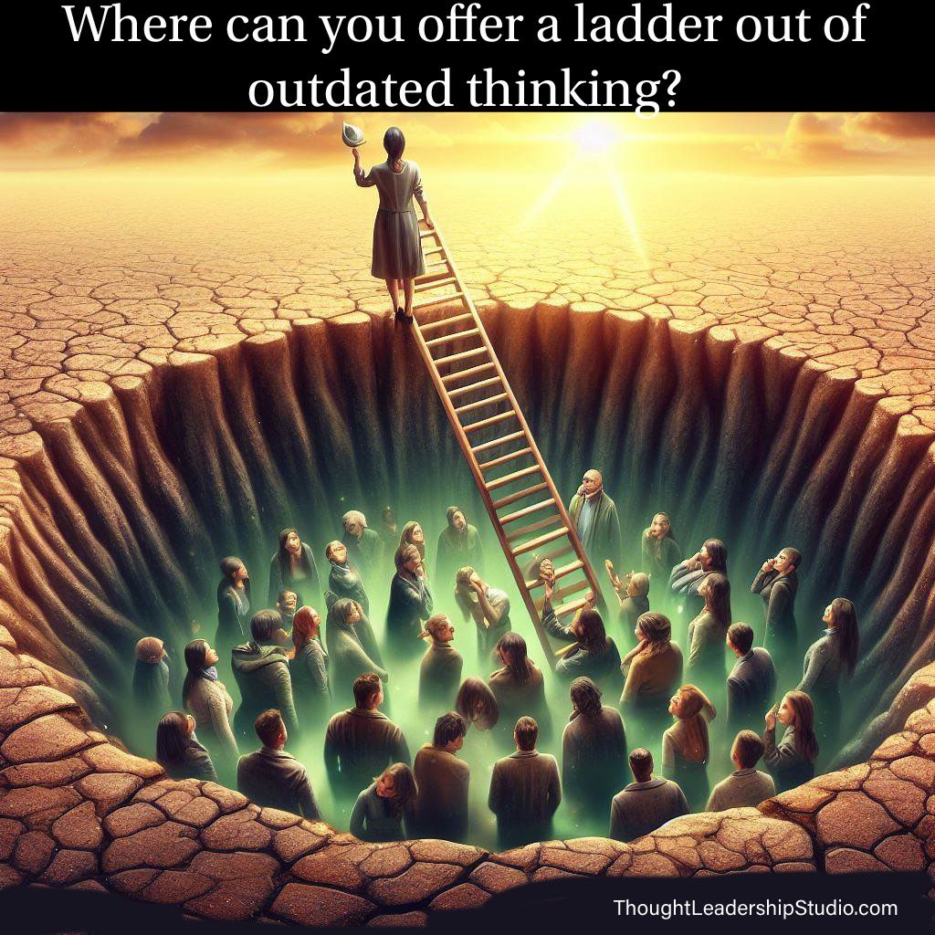 MentalGameOfBiz's tweet photo. Where can you offer a ladder out of outdated thinking?
Strategic #ThoughtLeadership is about noticing where a new model can bring more value.
Notice paradigm traps.
#podcasts & #blogs on #MassInfluence https://t.co/dbOmnMmo8m
#impact #influence #paradigms #paradigmshifts https://t.co/8IvjfCGOV9