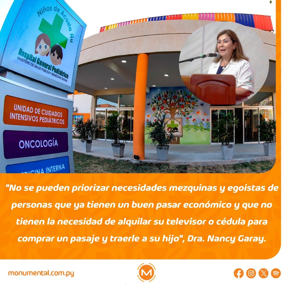 🔸 ¡Durísimo! 

👉🏼 La Dra. Nancy Garay, jefa de Cardiología del Hospital Niños de Acosta Ñu, calificó como una "agresión al pueblo paraguayo" el autoaumento que prevé el Ejecutivo para el presidente, vicepresidente, senadores, diputados, ministros y viceministros.

🗣️ "El