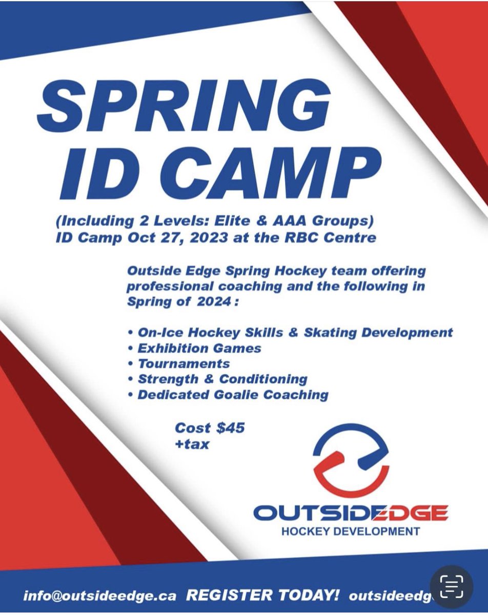 LAST DAY TO REGISTER FOR SPRING ID CAMP!
Register at: outsideedge.ca
ID CAMP is FRIDAY OCT 27th🏒🏒