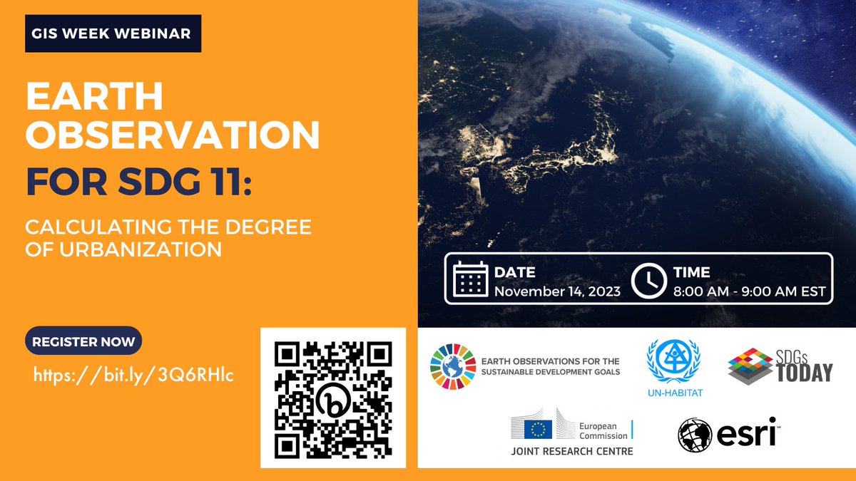 🚨#GISDAY: Join us on Nov 14 @ 8 am EST for a training session on 'Earth Observations for SDG 11: Calculating the Degree of Urbanization.'🌆Learn how to classify the #DEGURBA for New Caledonia & access built-up surface rasters for any location. Register👉bit.ly/3Q6RHlc