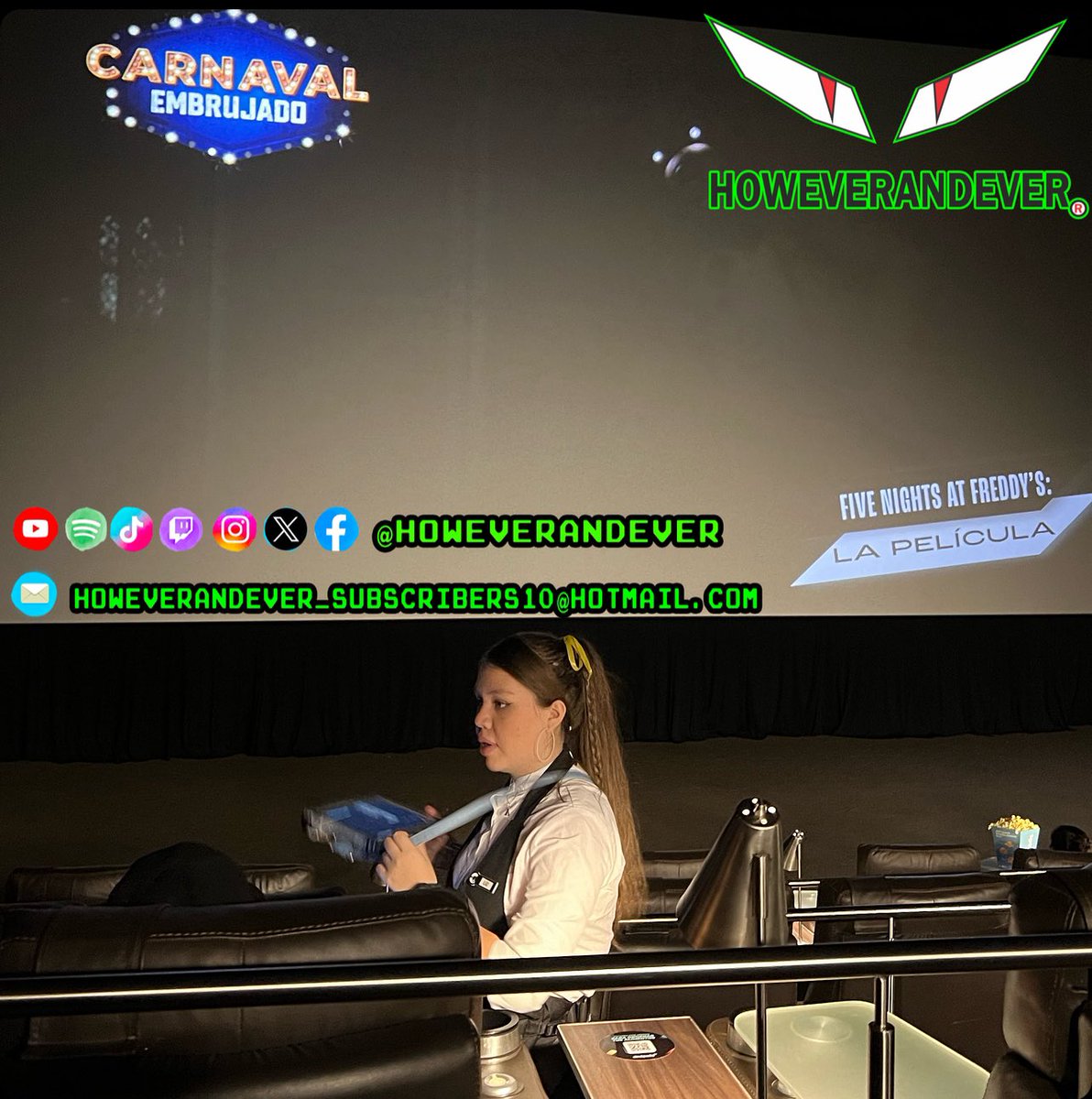 Howeverandever's tweet photo. FIVE NIGHTS AT FREDDY’S ES UNA EXCELENTE PERO EXCELENTE MOVIE VOS!
#howeverandever #doctormarroquin #youtuber #salvadoreño #argentino #cinepolis #cinepolisvip #fivenightsatfreddys #fivenightsatfreddysmovie https://t.co/3hMDnYIkMH