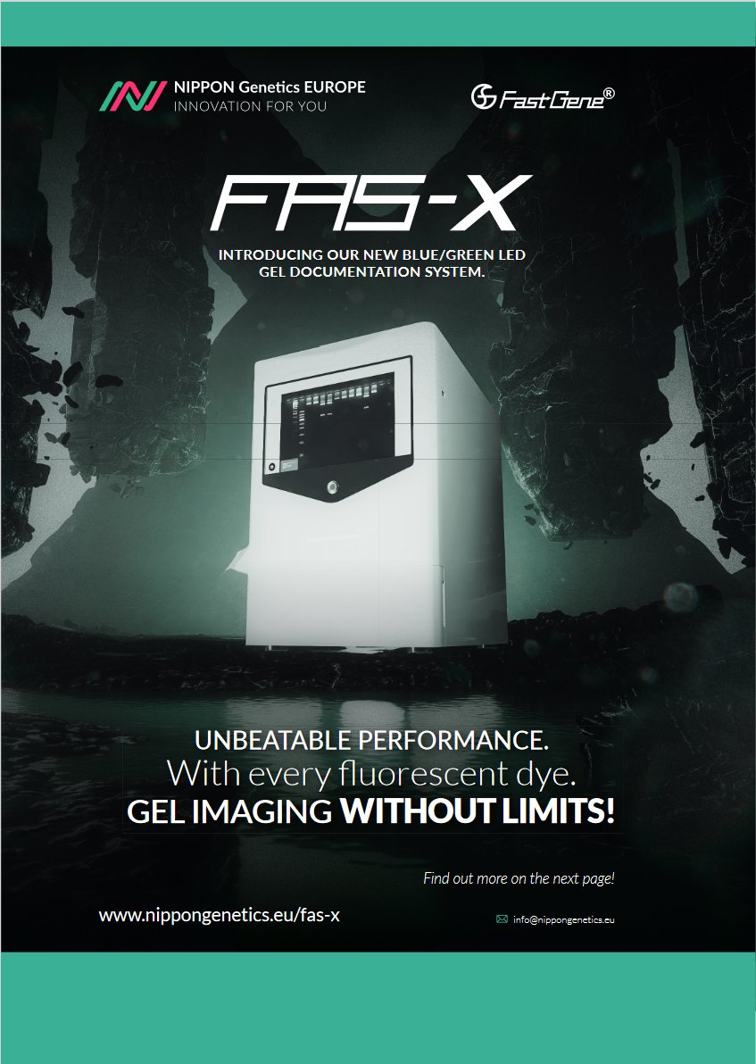 NipponGenEU's tweet image. Ready to take your #geldocumentation system to the next level? 𝗬𝗼𝘂𝗿 𝗮𝗹𝗹-𝗶𝗻-𝗼𝗻𝗲 𝗙𝗔𝗦-𝗫! With its cutting-edge Blue/Green LED  technology, you can now work with a full spectrum of #DNA  and #protein  #fluorescentdyes. Request a demo: pages.nippongenetics.eu/en/fg-fas-x-ne….