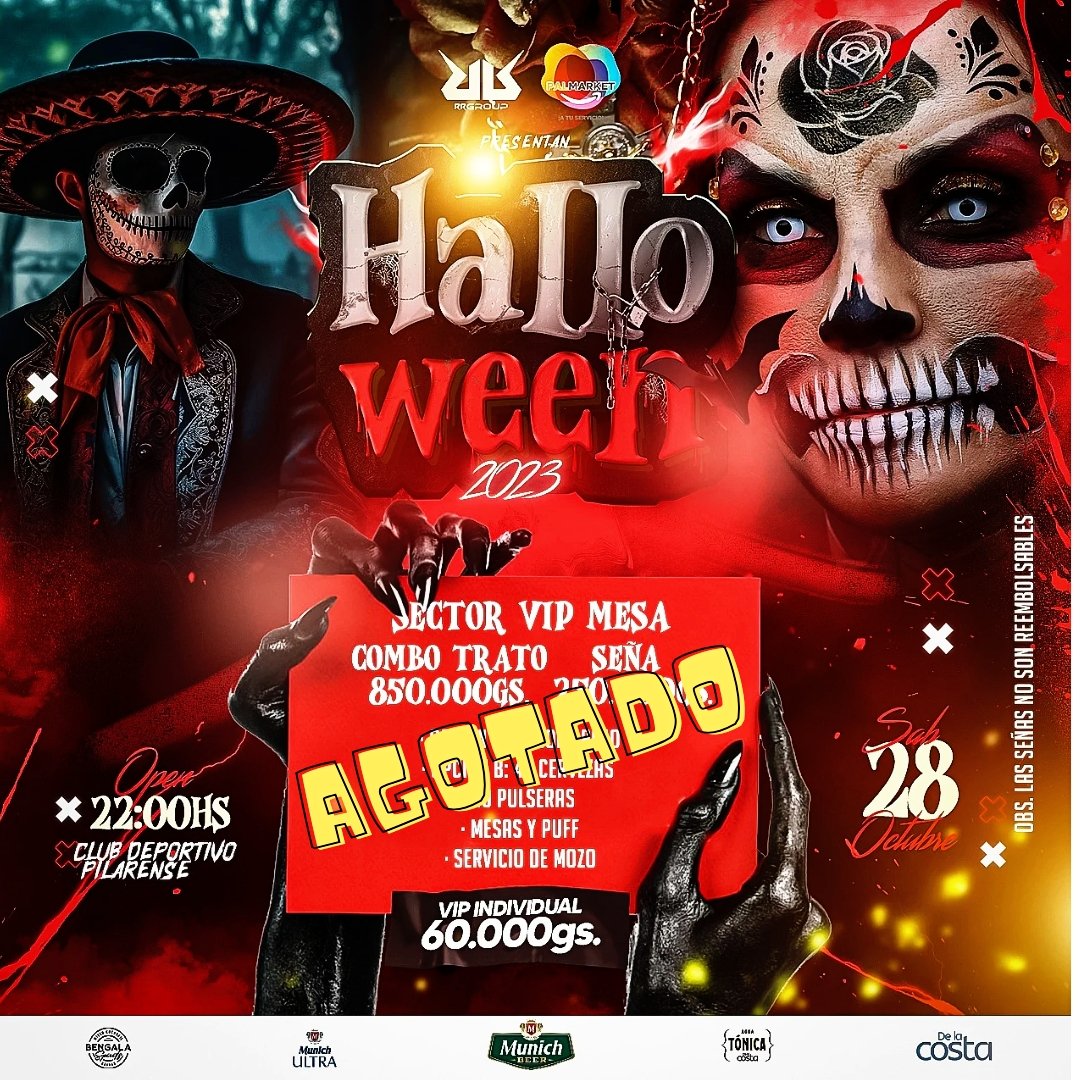 rrgroupeventos's tweet image. ⚠️ MESAS AGOTADAS ❗️ 
Disponible Vip individual 60.000gs. con los rrpps!
Ya tenés tu disfraz? 👻
#halloween #trucotrato #newexperience #clubdeportivopilarense