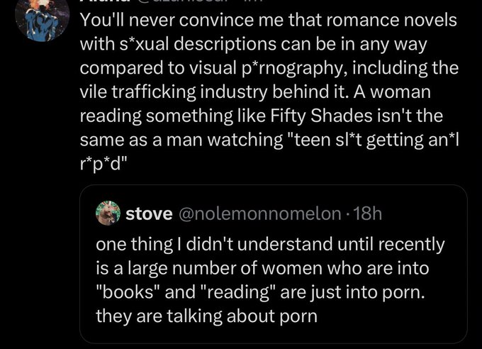 went into the quote tweets of this post and jesus christ SWERFs are so crazy. sorry but there is pornography