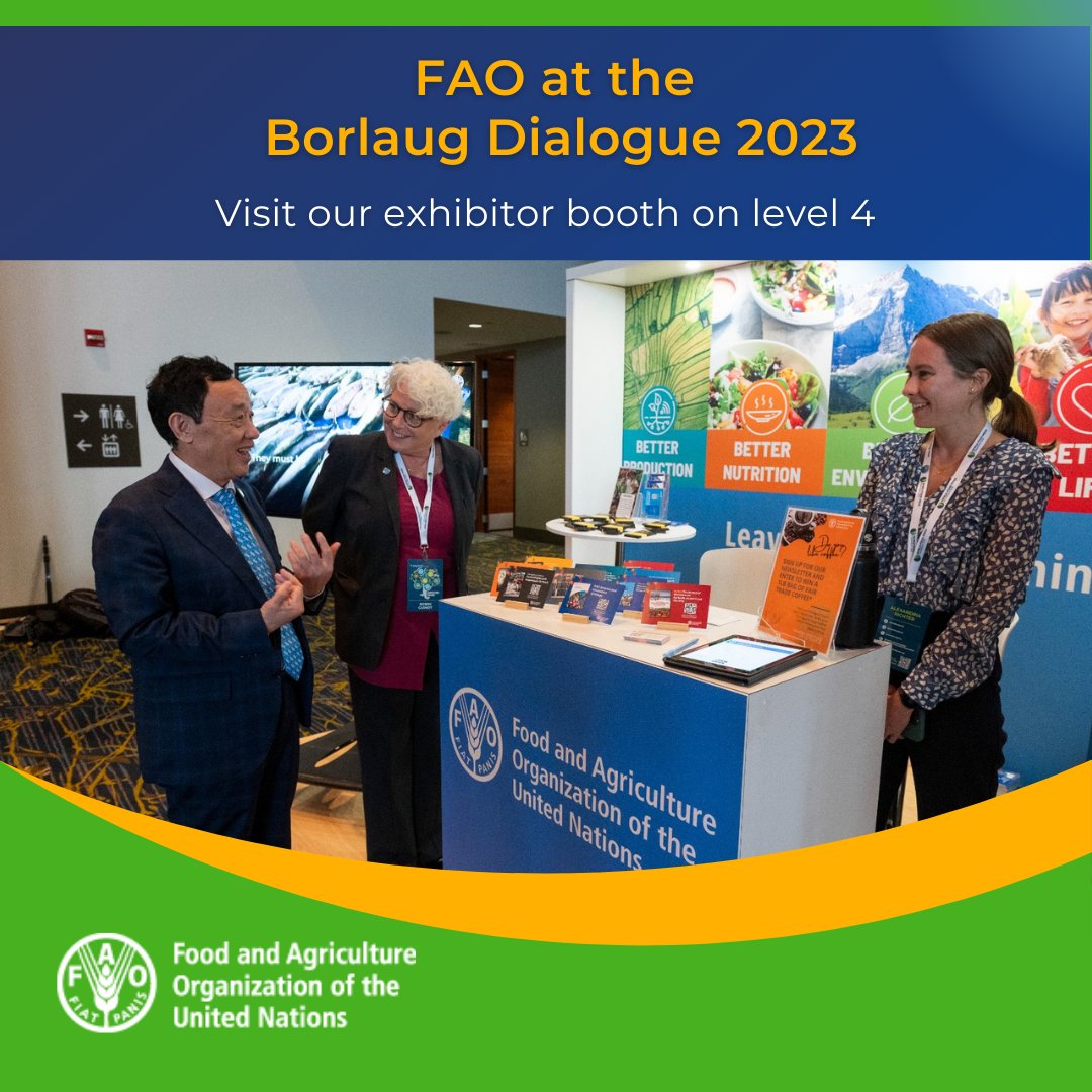 FAO in North America (@faonorthamerica) on Twitter photo Today is the last day of the <a href="/WorldFoodPrize/">World Food Prize Foundation</a> Borlaug Dialogue in Des Moines.
If you haven't stopped by our booth, it's time to come discuss with our team and learn more about the FAO's work of achieving the #4Betters.
#FoodPrize23 Today is the last day of the <a href="/WorldFoodPrize/">World Food Prize Foundation</a> Borlaug Dialogue in Des Moines.
If you haven't stopped by our booth, it's time to come discuss with our team and learn more about the FAO's work of achieving the #4Betters.
#FoodPrize23