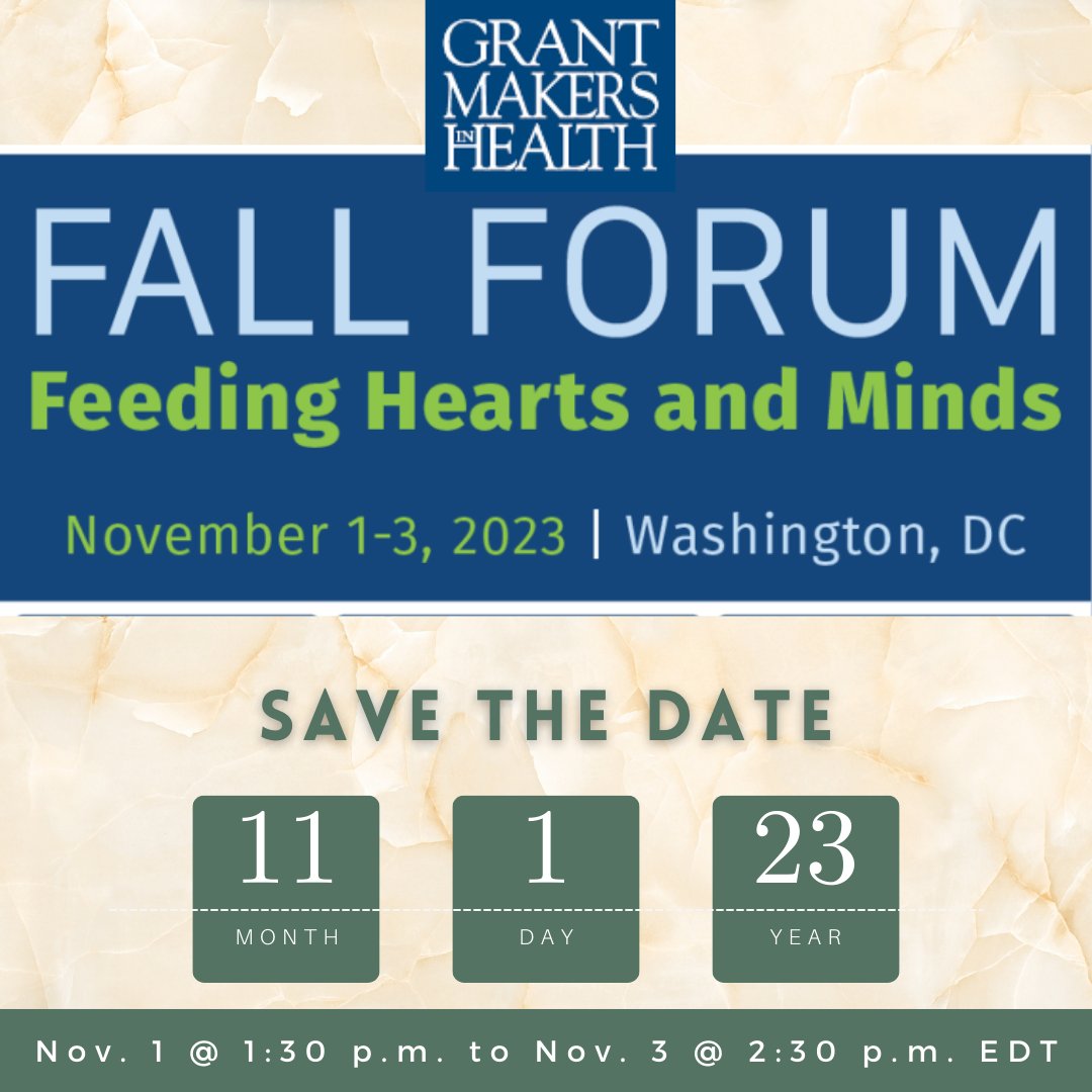 The Grantmakers in Health Fall Forum is Nov. 1 to Nov. 3 in Washington DC.

This year’s theme is “Feeding Hearts and Minds: Food as Medicine, Divided Media, and Implications for Public Policy.”
Learn more at gih.org/event/2023-fal…

#NNCG #NNCGisWE #GIH #FallForum