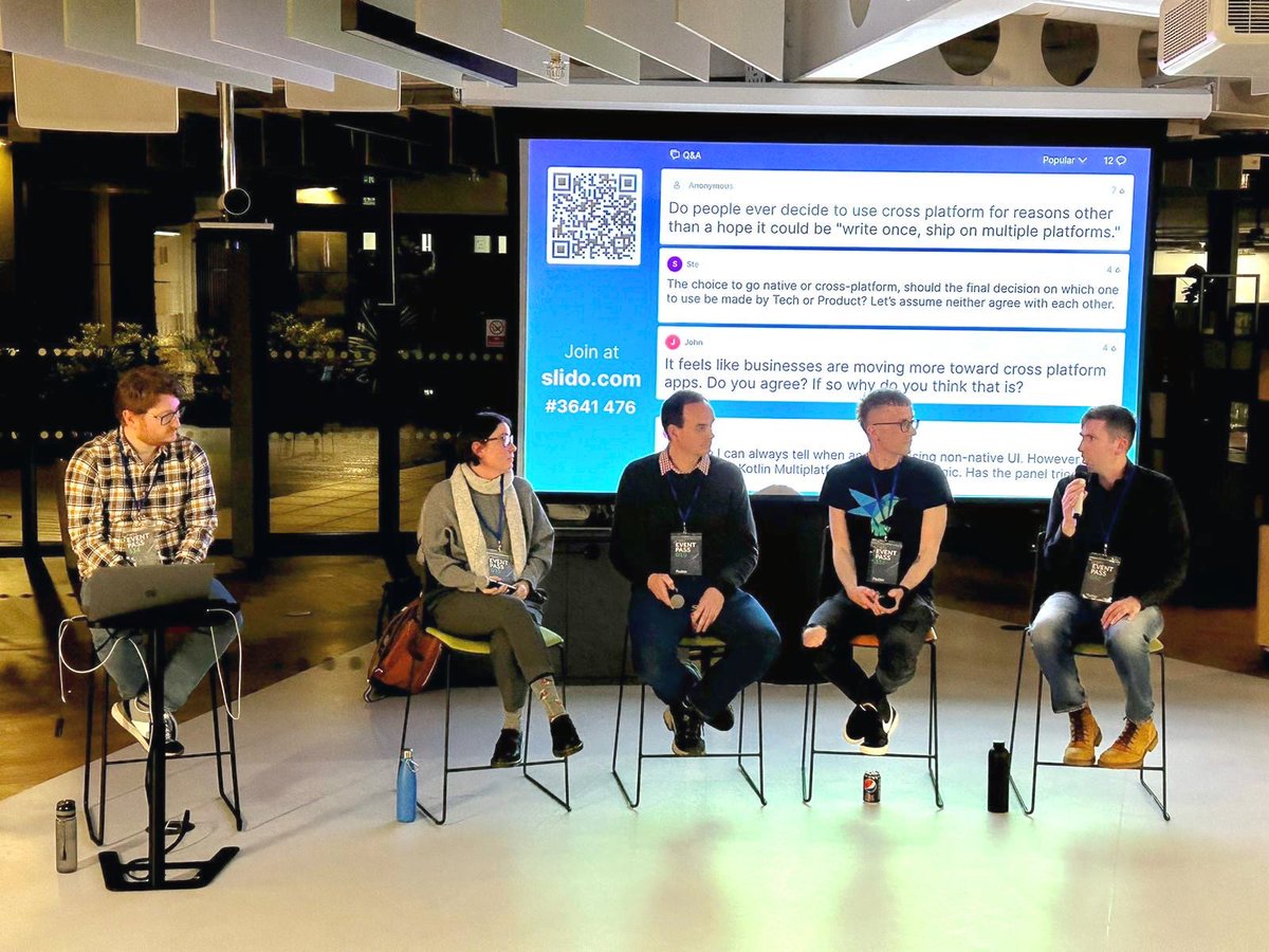 This Tuesday was our second event, and it was another fantastic success.  

A huge thank you to our wonderful panellists -<a href="/GabEarnsh/">Gabrielle Earnshaw</a>, <a href="/sorcery_markw/">Mark Wilcox</a>, Jimmy Forrester-Fellowes and Luke Hampshaw - for sharing your views and opinions on Cross Platform and Native Mobile apps.