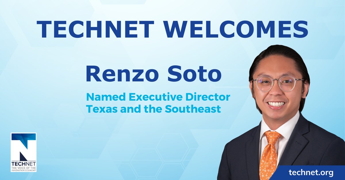 TechNetUpdate's tweet image. TechNet is thrilled to announce that @renzo_soto21 has been named Executive Director for Texas and the Southeast. Renzo will oversee TechNet's advocacy in Texas, Alabama, Florida, Georgia, Louisiana, Mississippi, Puerto Rico, & South Carolina. Read more: bit.ly/408iMZP