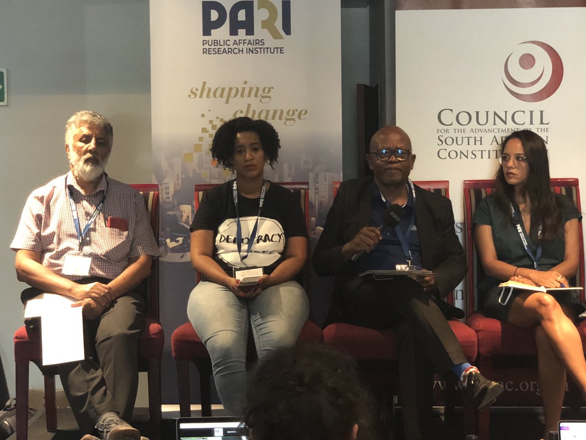 Corruption_SA's tweet photo. Final panel discussion brings together Neeshan Bolton ⁦@AhmedKathradaF⁩, Tessa Dooms ⁦@rivonia_circle⁩, Prof Themba Maseko ⁦@Wits_WSG⁩, Thandi Matthews from Wits, and Mbongiseni Buthelezi ⁦@PARInstitute⁩ #ZondoCon https://t.co/Uc4wgShjjt