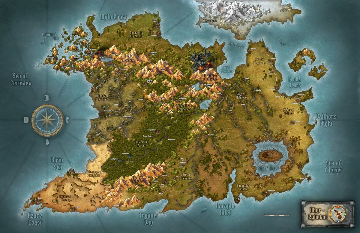 Commissioned world map of Dhyr-Ryhstan utilising <a href="/inkarnaterpg/">Inkarnate</a> for the guys over at dragonsofthetreasurecoast.com. Great project to work. 

#Fantasymaps #worldbuilding #ttprg #fantasy #dnd5e