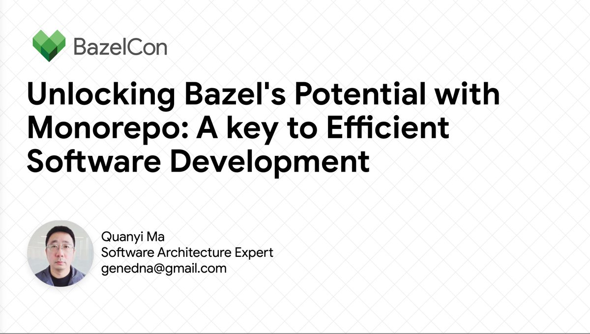 I am grateful to the @bazelbuild team for the opportunity to share insights. I will continue refining Mega, offering a git compatible, open source monorepo server solution that integrates with Bazel to provide large-scale buildability. #Bazel #Monorepo github.com/web3infra-foun…