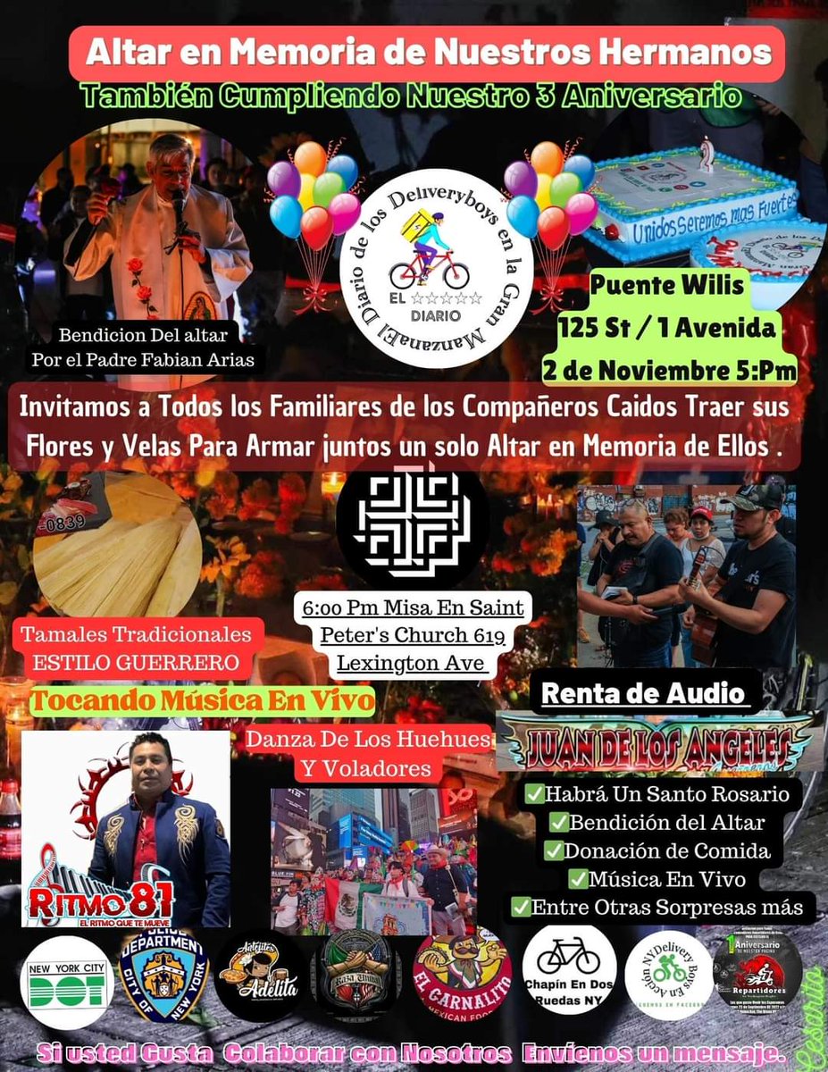 Atenta invitación para todos los que puedan acompañarnos este 2 de Noviembre en un homenaje a nuestros compañeros Repartidores caídos y Nuestro 3er Aniversario...invitamos a todas las familias ...de 5pm en adelante..