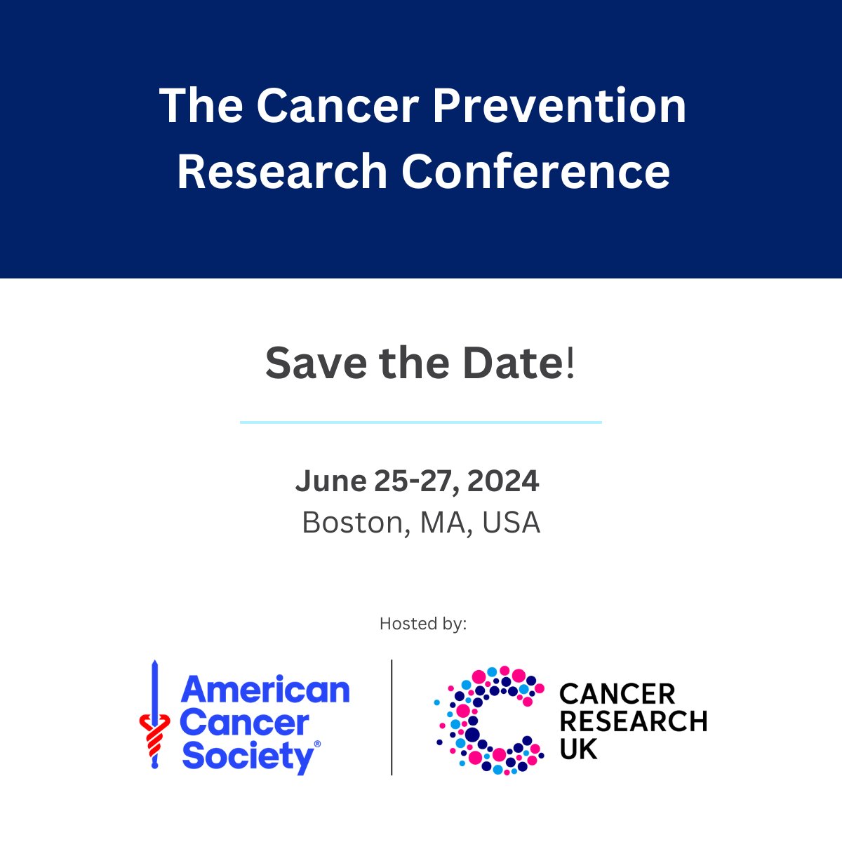 CRUKresearch's tweet photo. 📢 Do you work in the field of cancer prevention research? Join us for our first #PrevConf24 hosted by @ACS_Research to discuss discovery biology, translational &amp; behavioural science, population &amp; implementation research. 

Register your interest: https://t.co/8ZpbagAILH https://t.co/yBhAlpfCKx