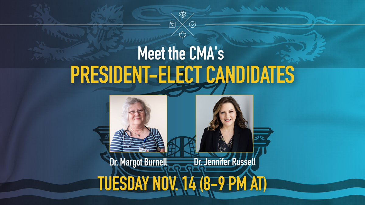 Candidates for CMA's president in 2025-2026 have been announced! CMA members are invited to join us for a “Meet the Candidates” event (facilitated by @katharinesmart) to learn more about each candidate's plan for #CDNHealth system change. Register now: bit.ly/3Fv96za