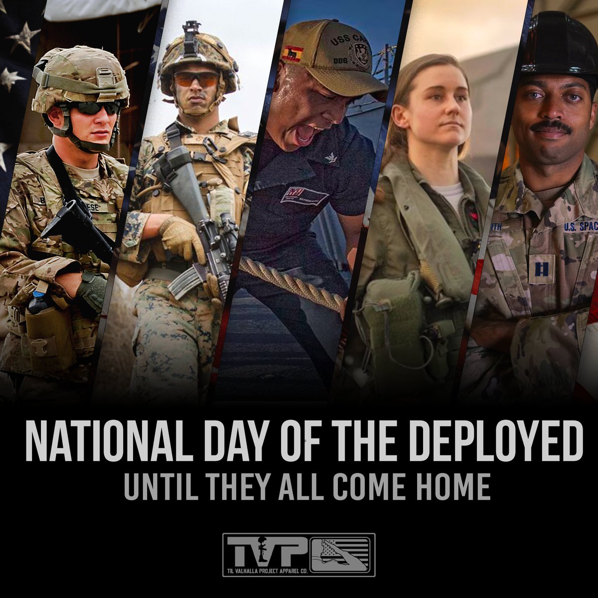 TilValhallaProj's tweet photo. On this National Day of the Deployed, our thoughts are with the thousands of brave Americans serving far from home. Join us as we celebrate their service, awaiting the day every Hero returns home.#tilvalhallaproject #army #navy #marines #airforce #spaceforce #deployed #usmilitary https://t.co/CMBfN4pSPx