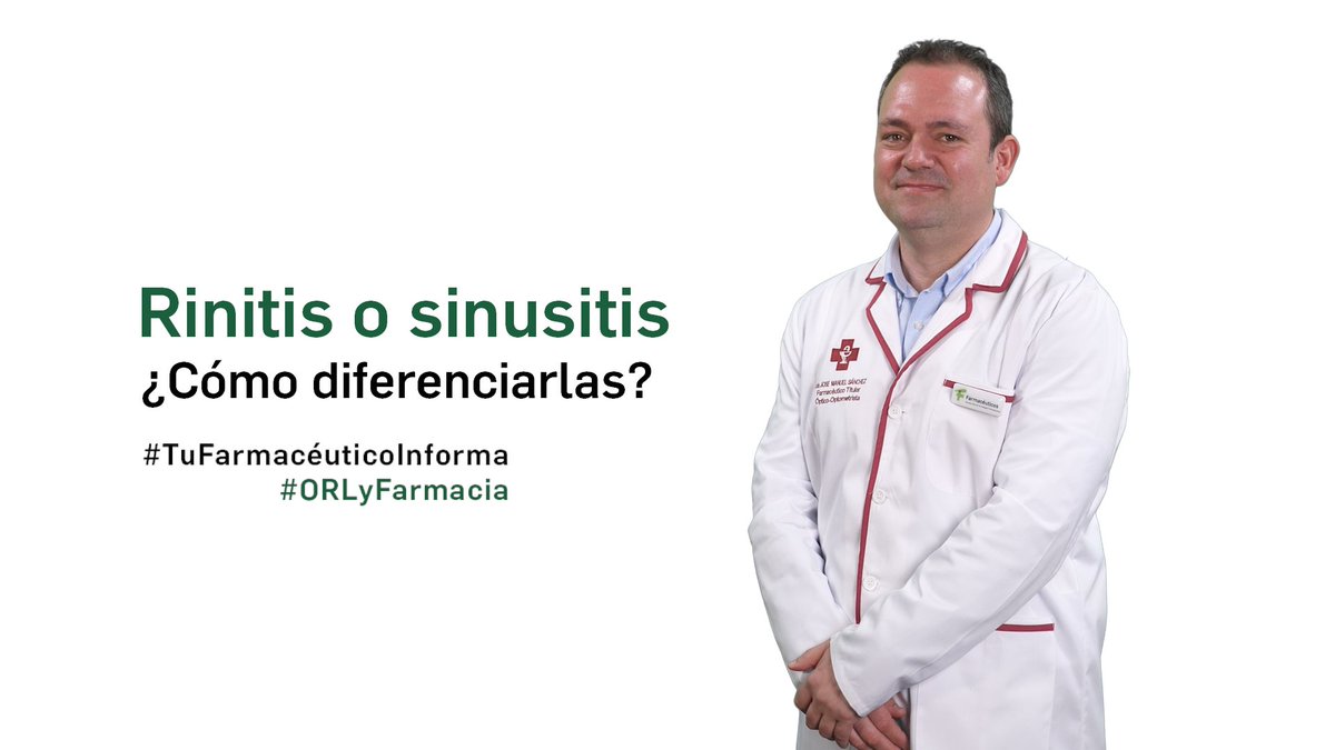 HazFarma's tweet image. Rinitis o Sinusitis, ¿Cómo diferenciarlas?

Videoconsejos #TuFarmacéuticoInforma con José Manuel Sánchez.

Una iniciativa de @Farmaceuticos_  y @Medicina_TV con la colaboración de @ReigJofre.

📽️ ow.ly/o4Jf50PPzE9

#ORLyFarmacia #Rinitis #Sinusitis