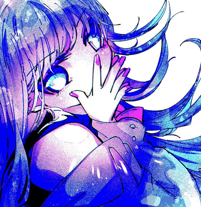 「blue hair covering mouth」 illustration images(Latest)