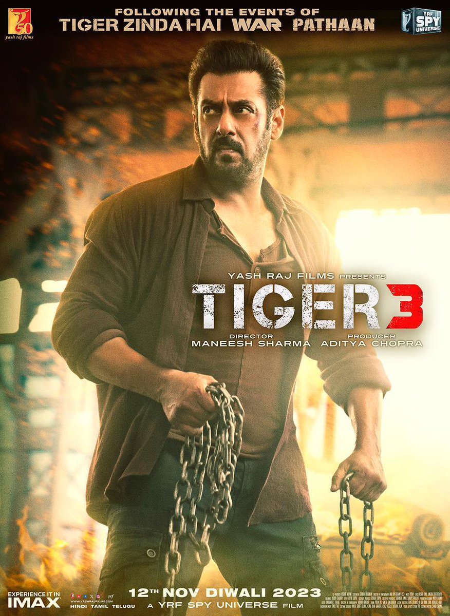 taran_adarsh's tweet photo. ⭐️ #EkThaTiger
⭐️ #TigerZindaHai
⭐️ #War
⭐️ #Pathaan…
The #YRFSpyUniverse unleashes its fifth outing this #Diwali: #Tiger3.
#NewPoster alert…

#SalmanKhan #KatrinaKaif #EmraanHashmi #ManeeshSharma #AdityaChopra #YRF https://t.co/8hiBafnd5U