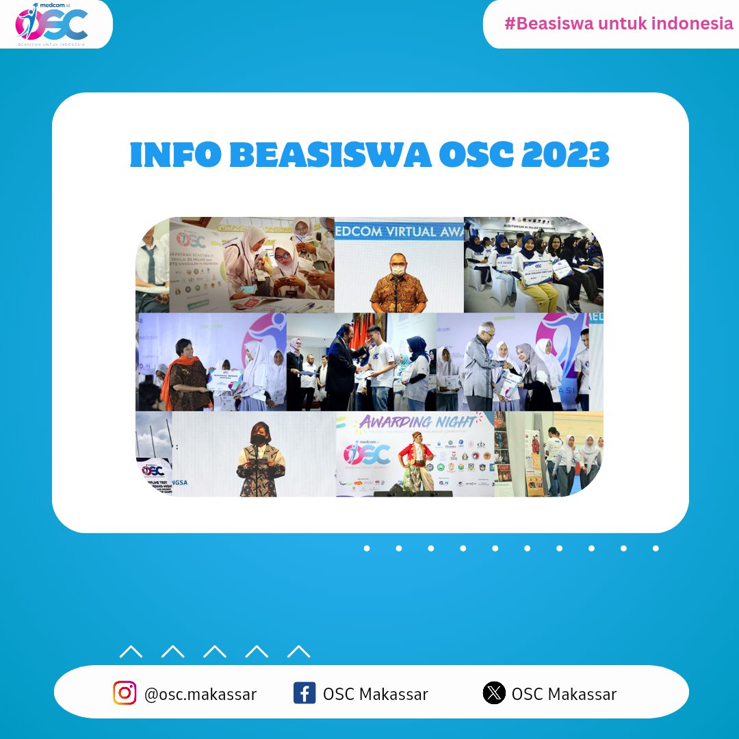 OSCMakassar's tweet photo. 6 HARI LAGI?😱

#SobatOSC, jangan lupa untuk daftarkan diri kamu di https://t.co/HJARTgQ0pI untuk mdndapatkan kesempatan berkuliah dengan beasiswa sampai lulus dari 21 kampus ternama di Indonesia. 

#oscmedcom23 #oscmedcomid #oscmedcom #infobeasiswa #beasiswakuliah #infokuliah https://t.co/7kVHzceL4q
