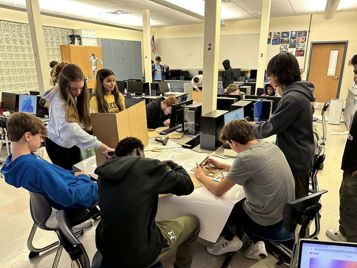 Cerroni_Teched's tweet photo. The @PLTWorg IED class began constructing their carnival game boards! I am super excited to see their finished games! @BrianaOBrienLHS @BrettRWoodcock @MrLawrence_LCSD #girlsinSTEM #Warriorsatwork #pool #pltw https://t.co/0hdPBw5OZx