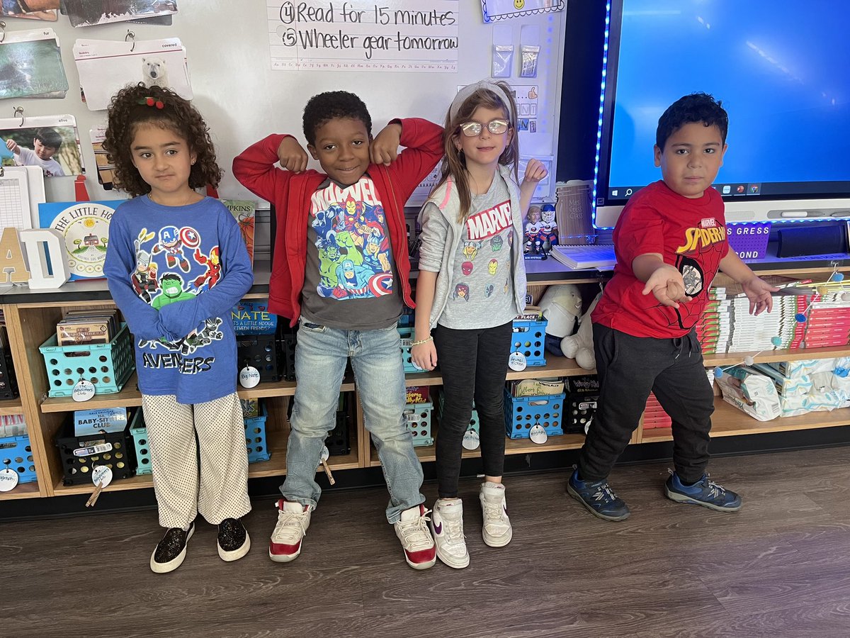 mrsgress1's tweet photo. Some of our awesome 2nd grade superheroes! Even a superhero dressed as her mom! 🥹🥰 @WheelerAvenue @VS13UFSD #RedRibbonWeek #TeamGress https://t.co/dPTsTYDug7