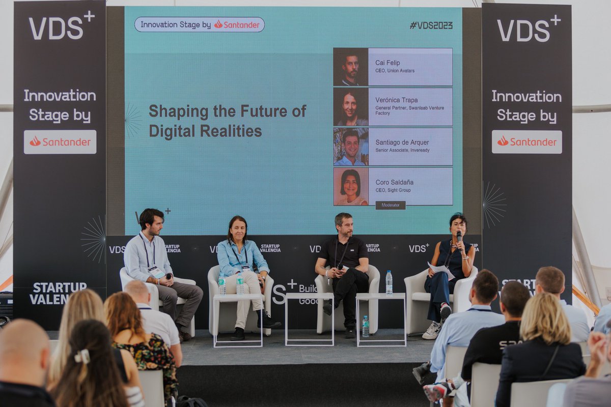 Now at #VDS2023 🔛 'Shaping the Future of Digital Realities' with: 

▪ <a href="/caicrucial/">Cai | caicrucial.eth</a>, CEO at our portfolio #startup <a href="/UnionAvatars/">Union Avatars</a>
▪ <a href="/VeronicaTrapa/">Veronica Trapa</a>, General Partner at <a href="/Swanlaab/">Swanlaab Venture Factory</a>
▪ <a href="/sdearquer/">Santi de Arquer</a>, Senior Associate at <a href="/inveready/">Inveready</a>
▪ <a href="/CoroSalda/">Coro Saldaña</a>, CEO at @Group_Sight, as moderator