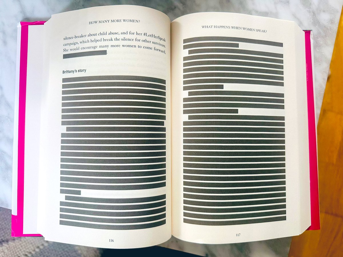 suigenerisjen's tweet photo. Our book had to be redacted to remove Brittany’s story because of contempt issues (we refused to remove her story, so redacted it instead to show readers the impact of the law on our ability to talk about allegations of violence against women)  #HowManyMoreWomen https://t.co/CPb6tofTJK