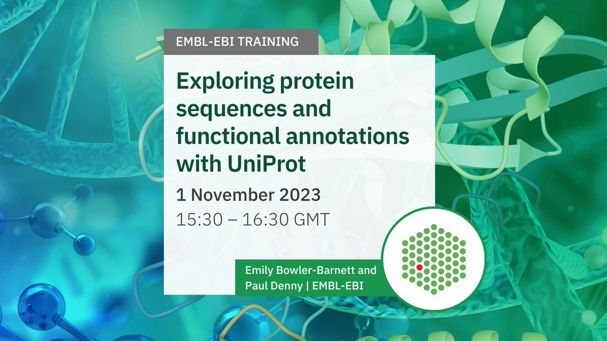 EBItraining's tweet photo. There’s still time to join tomorrow’s webinar about a structured approach for accessing sequence, structural and functional data for #proteins via @uniprot. Registration is free but essential https://t.co/Z3k4EEp3NZ #OpenAccess #proteinfunction #proteinsequence #Bioinformatics https://t.co/XcyPGhj1TV